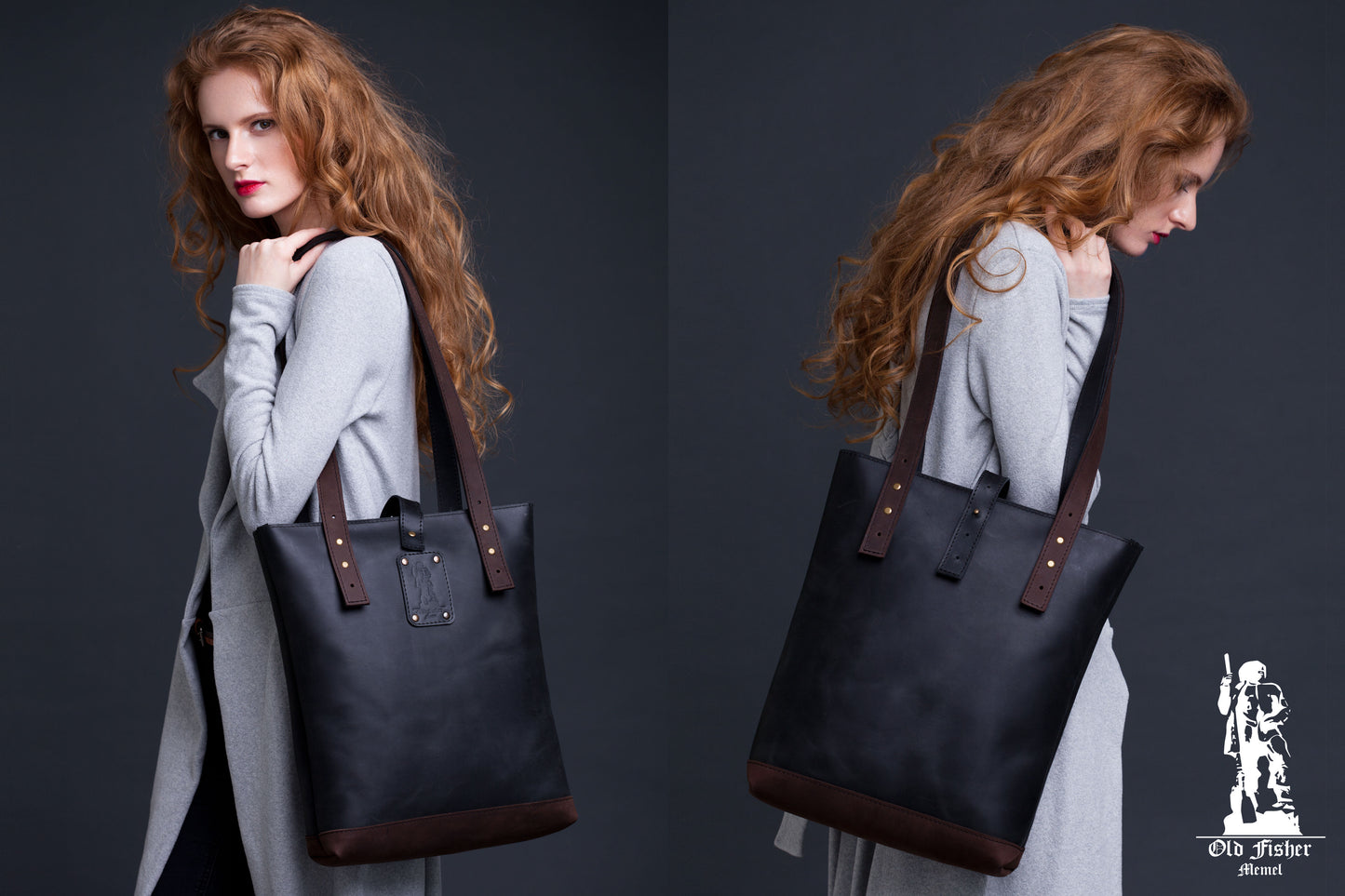 Black Leather Tote Bag / Women Handbag