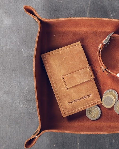 Rustic Style Storage Dark Brown Leather Tray