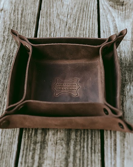 Rustic Style Storage Dark Brown Leather Tray