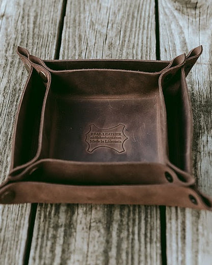Rustic Style Storage Dark Brown Leather Tray