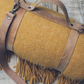 Personalized Leather Handle Strap with Mustard Wool Throw Blanket