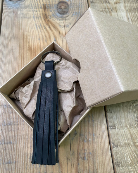 Leather Tassel Keyring in a Kraft Box