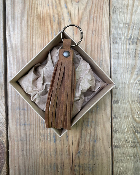 Leather Tassel Keyring in a Kraft Box