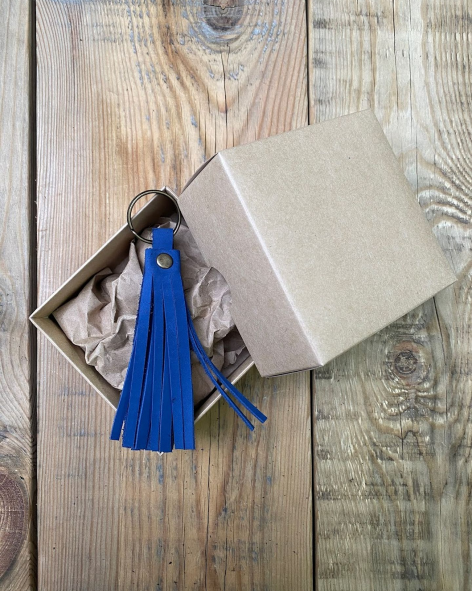 Leather Tassel Keyring in a Kraft Box