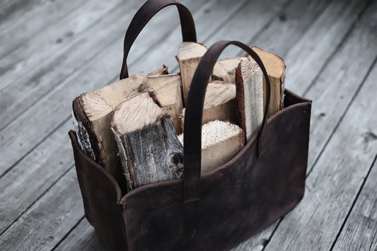 Handmade Leather Firewood Basket