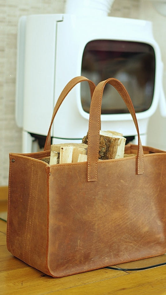 Handmade Leather Fire Log Basket