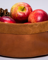 Rustic Style Storage Leather Basket / Decorative Hide Basket