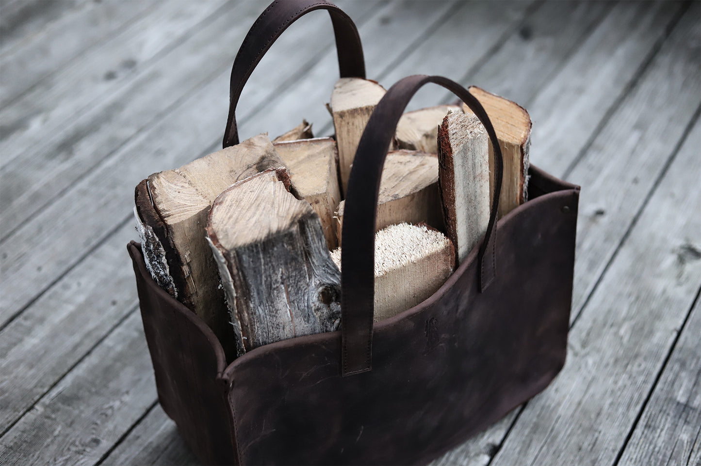 Handmade Leather Fire Log Basket