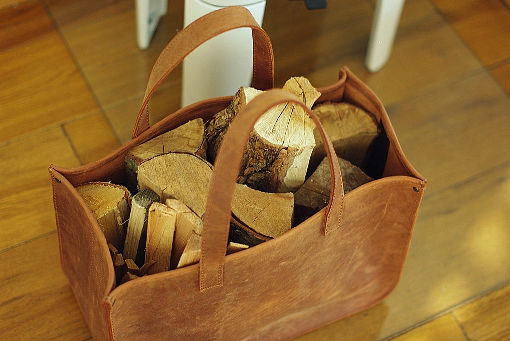 Handmade Leather Firewood Basket