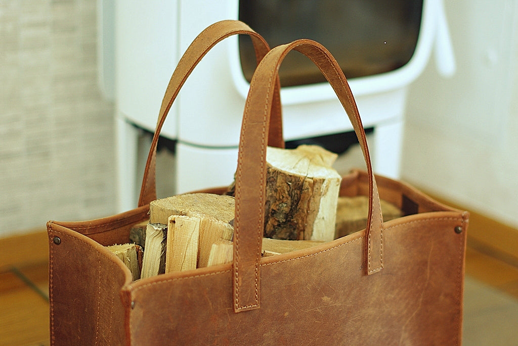 Handmade Leather Firewood Basket