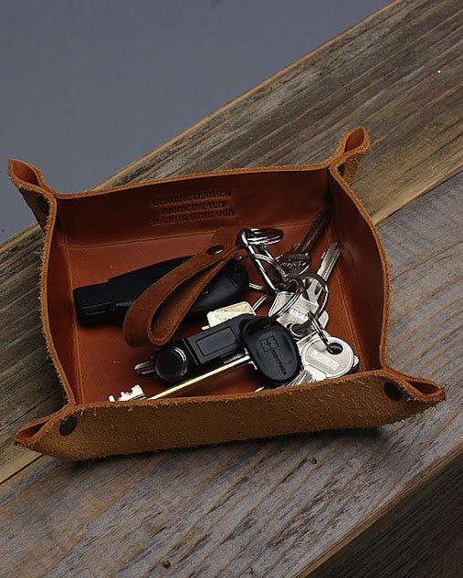 Rustic Style Storage Dark Brown Leather Tray