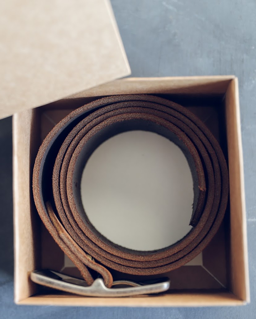 Handmade Brown Leather Belt in a Kraft Box