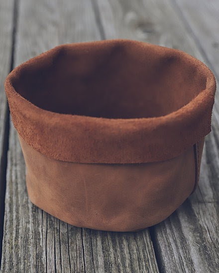 Rustic Style Storage Leather Basket / Decorative Hide Basket