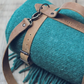 Personalized Leather Handle Strap with Green Wool Throw Blanket