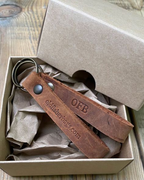 Set of 2 Leather Keychains in a Kraft Box