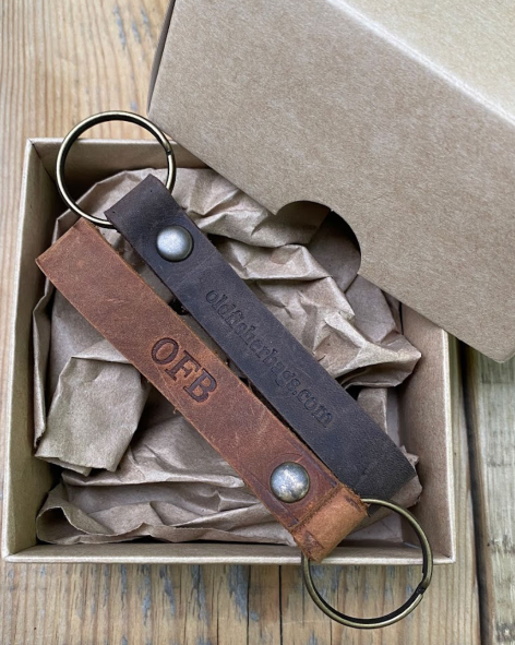 Set of 2 Leather Keychains in a Kraft Box