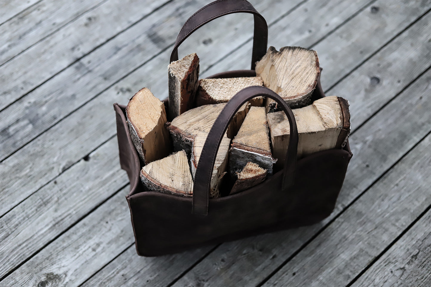 Handmade Leather Firewood Basket
