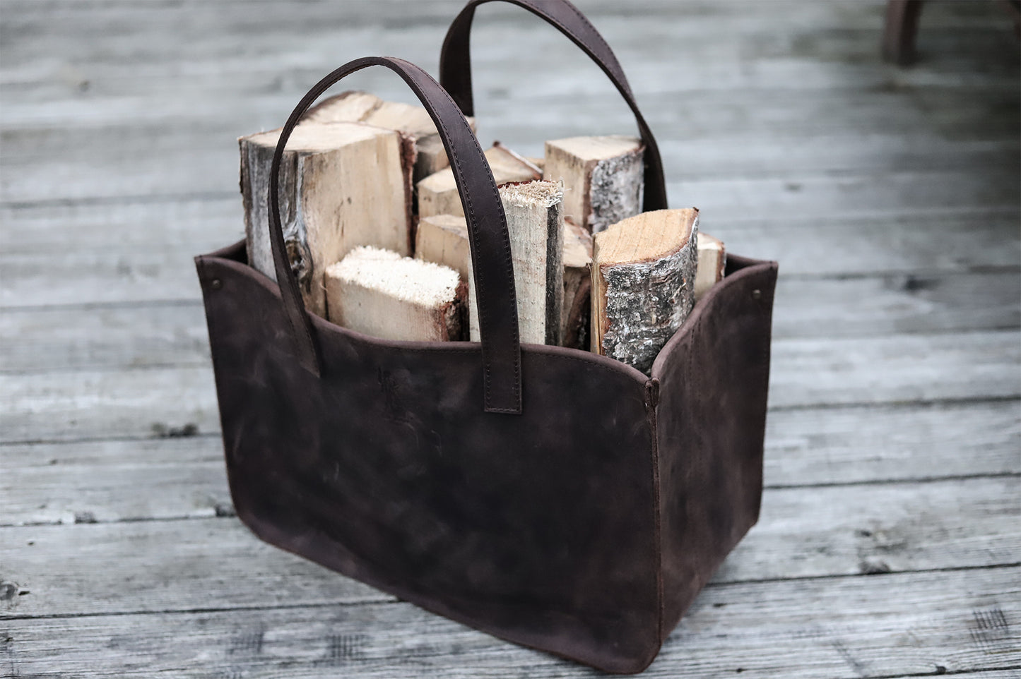 Handmade Leather Firewood Basket