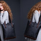 Black Leather Tote Bag / Women Handbag